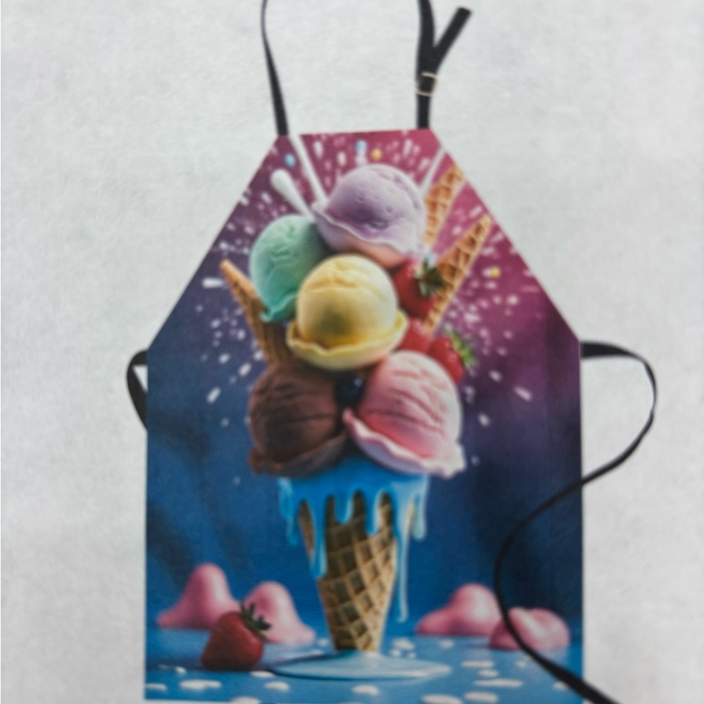 Colorful Ice Cream Cone Apron Adult Size with Adjustable Neck. New Unisex
